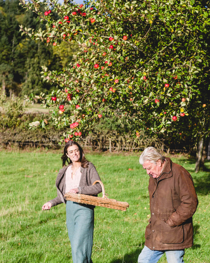 Sustainable Spirits, Gemma, Female founder of Gattertop Drinks walking through Gattertops Orchards 